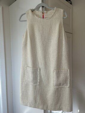 NWT Sail to Sable Cream White Tweed Metallic Sleeveless Shift Dress Size 10